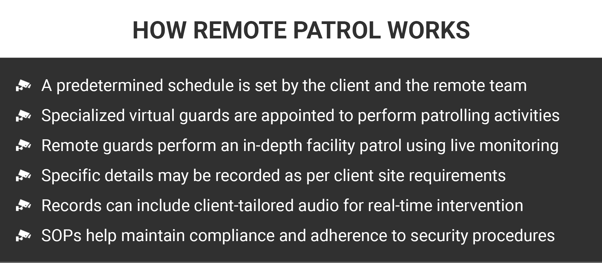 Using cameras to remotely patrol a client's site